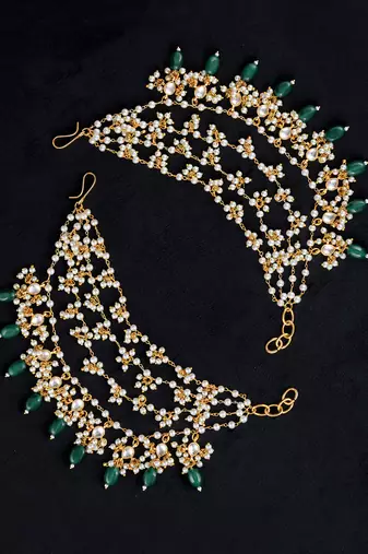 Green gold finish kundan earchain