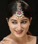 Multi gold finish kundan maangtika