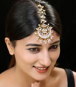 Pink gold finish kundan maangtika