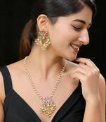 Multi gold finish kundan long pendant set