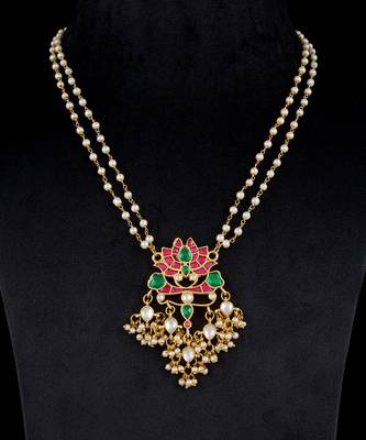 Multi gold finish kundan long pendant set 2