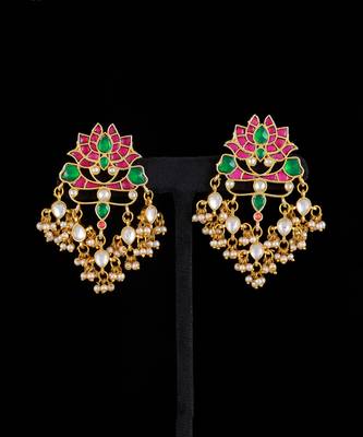 Multi gold finish kundan long pendant set 3