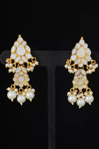 White gold finish kundan necklace set