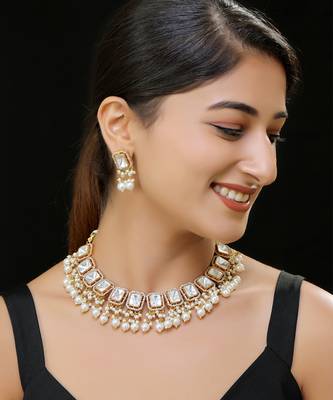 White faux polki necklace set 1