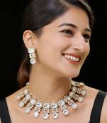 White faux polki kundan necklace set