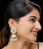 White gold finish kundan mother of pearls jhumka
