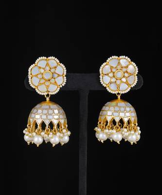 White gold finish kundan mother of pearls jhumka 2