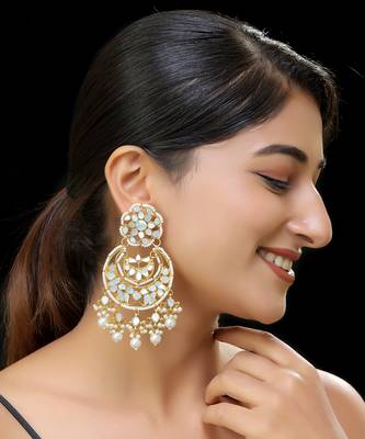 White gold finish kundan mother of pearls chaandbali 1