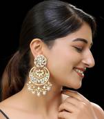 White gold finish kundan mother of pearls chaandbali