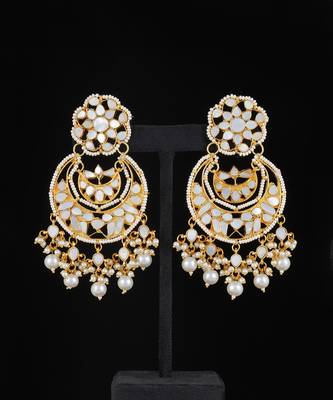 White gold finish kundan mother of pearls chaandbali 2