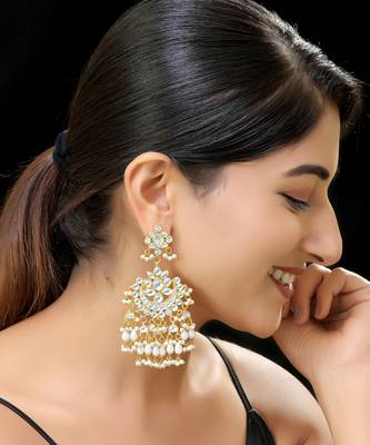 White gold finish kundan earrings 1