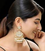 White gold finish kundan earrings