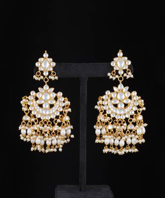 White gold finish kundan earrings 2