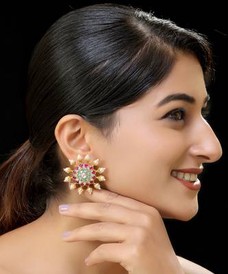 Multi gold finish kundan studs 1