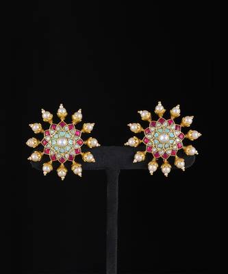 Multi gold finish kundan studs 2