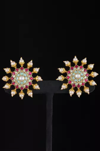 Multi gold finish kundan studs
