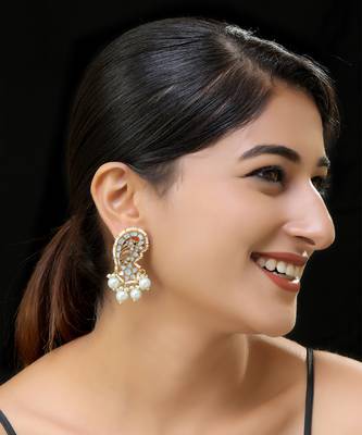 White gold finish kundan mother of pearls earrings 1