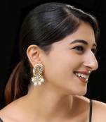 White gold finish kundan mother of pearls earrings