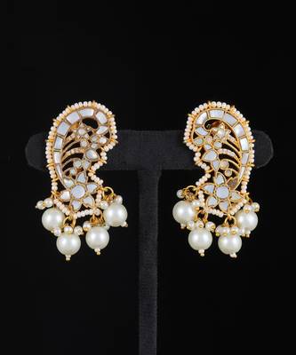 White gold finish kundan mother of pearls earrings 2