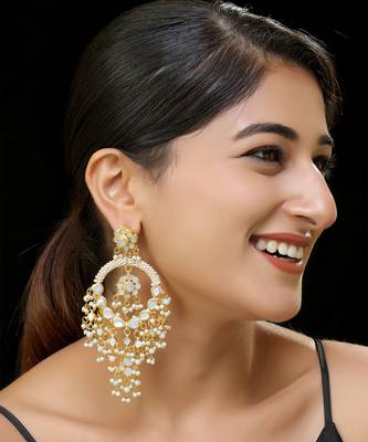 White gold finish kundan mother of pearls chaandbali 1
