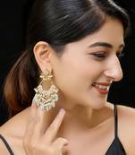 White gold finish kundan mother of pearls chaandbali