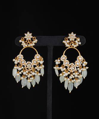 White gold finish kundan mother of pearls chaandbali 2