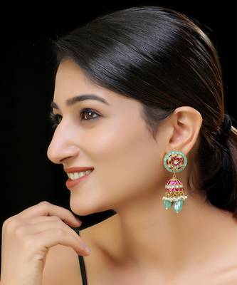 Multi gold finish kundan jhumka 1