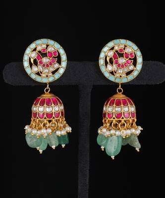 Multi gold finish kundan jhumka 2