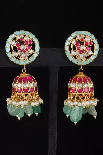 Multi gold finish kundan jhumka