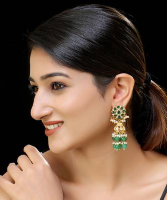 Green gold finish kundan jhumka 1
