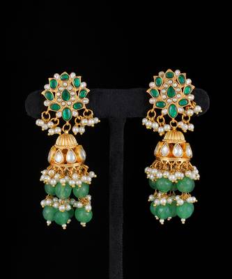Green gold finish kundan jhumka 2
