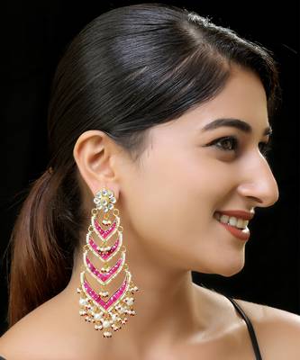 Red gold finish kundan danglers 1