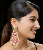 Red gold finish kundan danglers