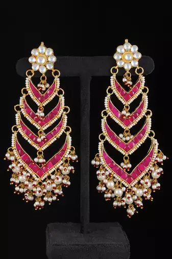 Red gold finish kundan danglers