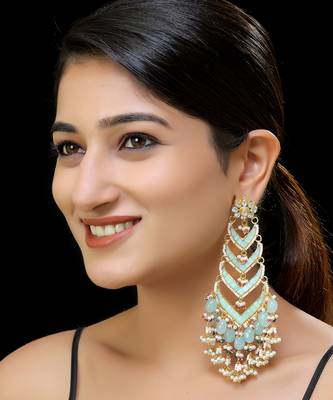 Aqua gold finish kundan danglers 1