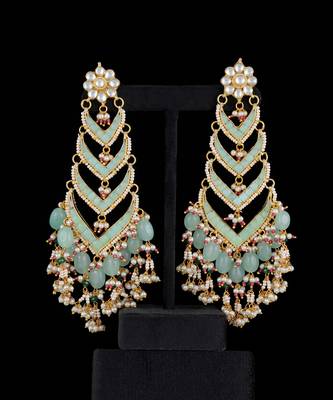 Aqua gold finish kundan danglers 2