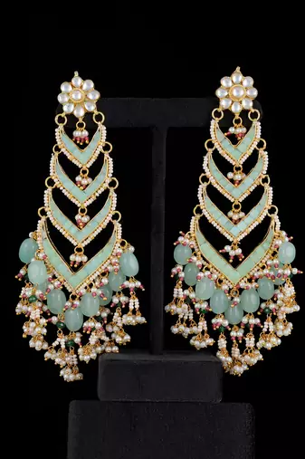 Aqua gold finish kundan danglers