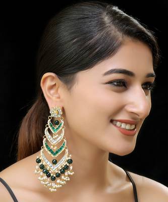 Green gold finish kundan danglers 1