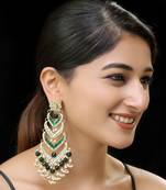 Green gold finish kundan danglers