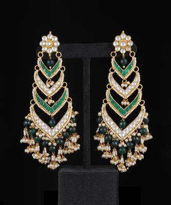 Green gold finish kundan danglers 2