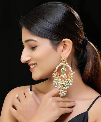 Multi gold finish kundan chaandbali 1