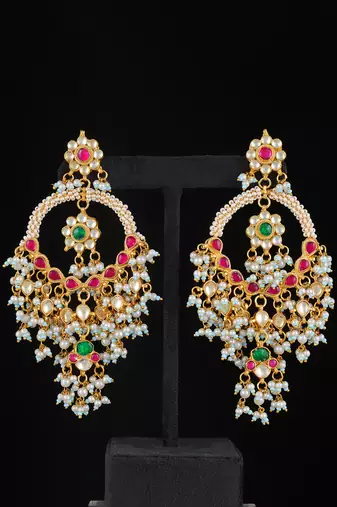 Multi gold finish kundan chaandbali