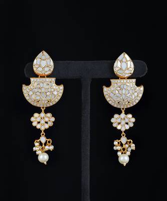 White gold finish kundan mother of pearls danglers 2