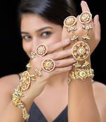 Red gold finish kundan hathphool