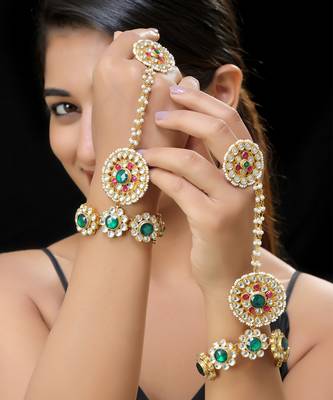 Multi gold finish kundan hathphool 1