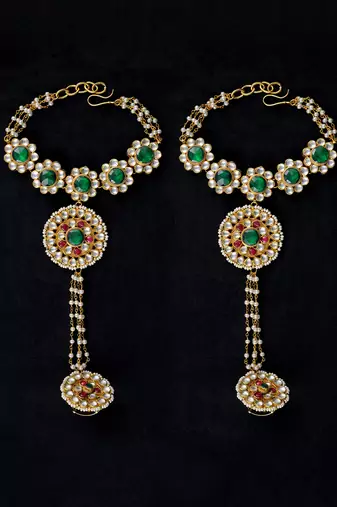 Multi gold finish kundan hathphool