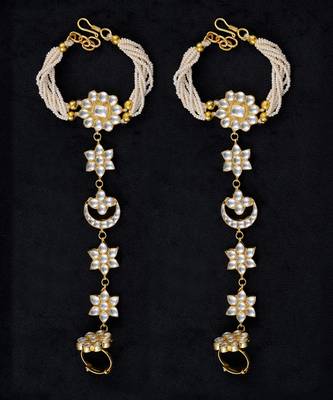 White gold finish kundan hathphool 2