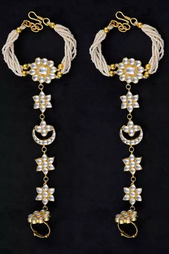 White gold finish kundan hathphool