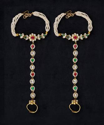 Multi gold finish kundan hathphool 2