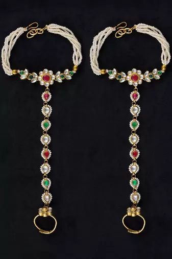 Multi gold finish kundan hathphool
